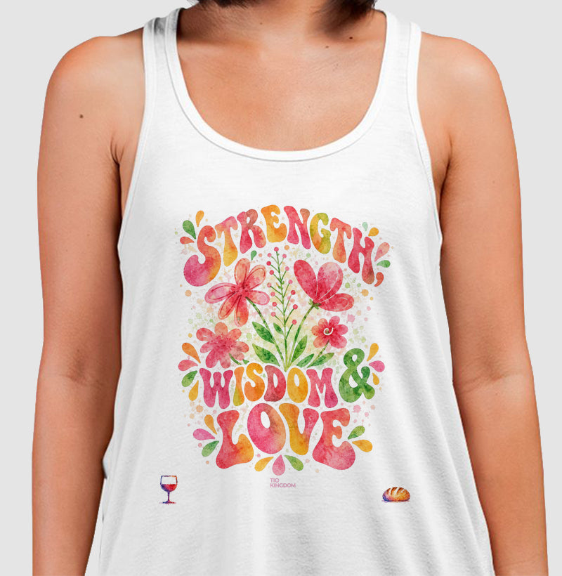 Camiseta Regata Girls Força, Sabedoria & Amor – Coleção Aquarela