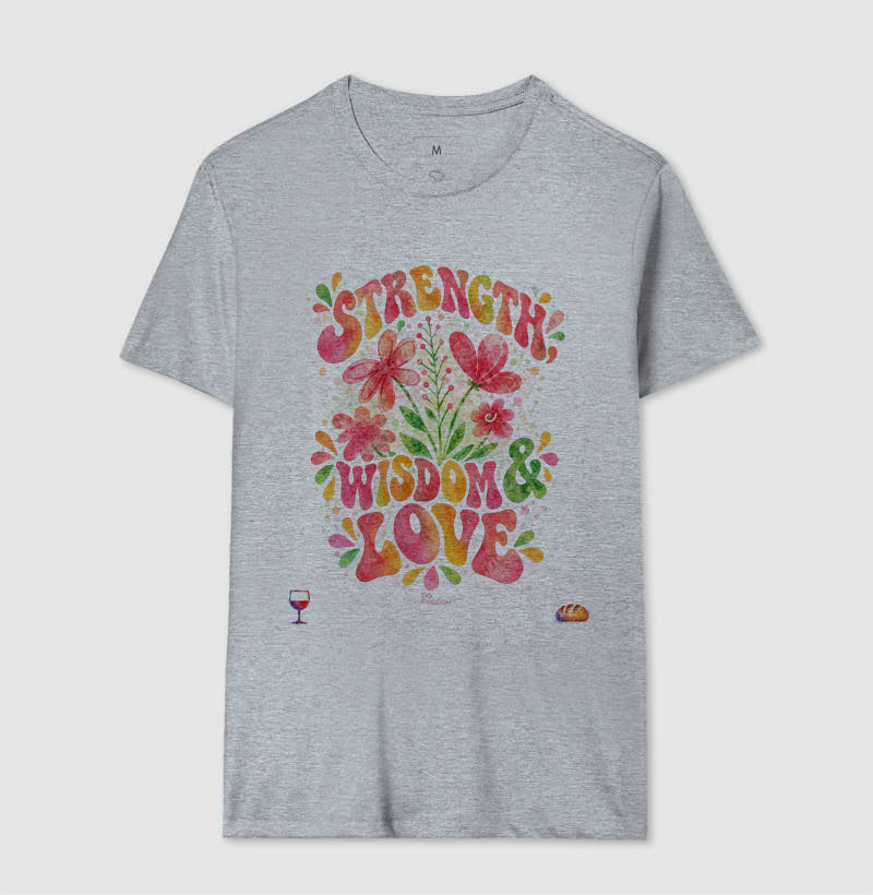 Camiseta Girls Força, Sabedoria & Amor – Coleção Aquarela