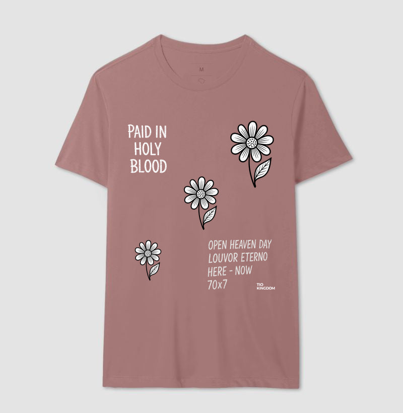 CAMISETA FEMININA GOSPEL CRISTÃ PAID IN HOLY BLOOD