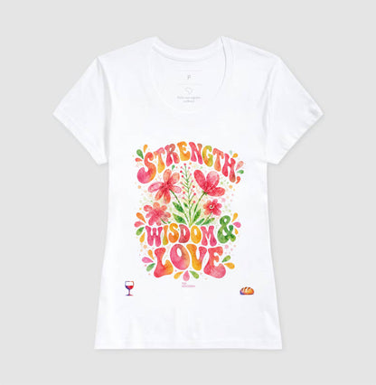 Camiseta Girls Força, Sabedoria & Amor – Coleção Aquarela
