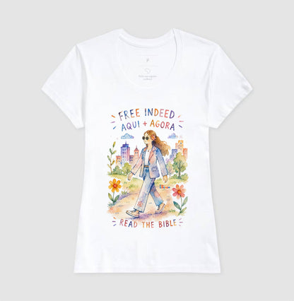 Camiseta Girls Free Indeed Aqui e Agora – Coleção Aquarela Tio Kingdom