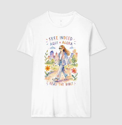 Camiseta Girls Free Indeed Aqui e Agora – Coleção Aquarela Tio Kingdom