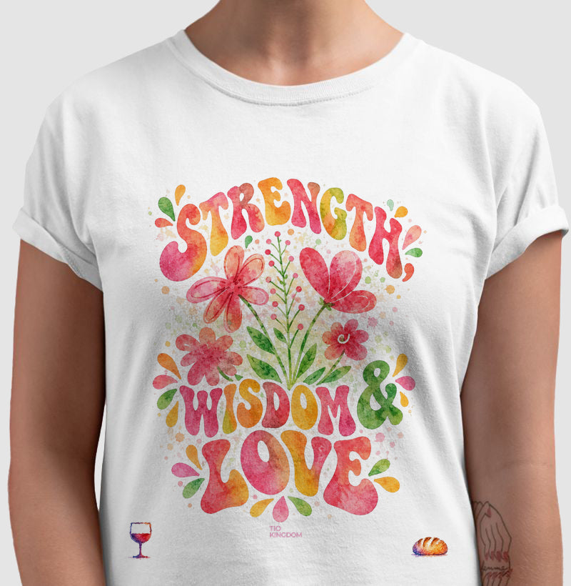 Camiseta Girls Força, Sabedoria & Amor – Coleção Aquarela