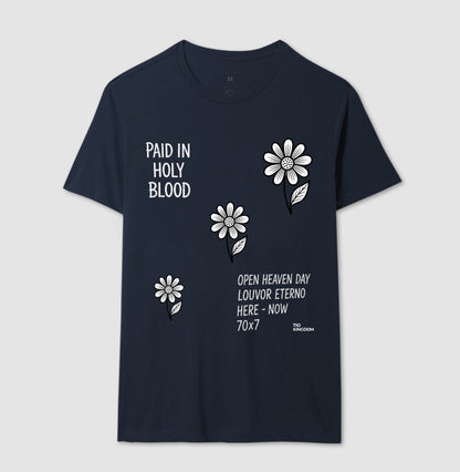 CAMISETA FEMININA GOSPEL CRISTÃ PAID IN HOLY BLOOD