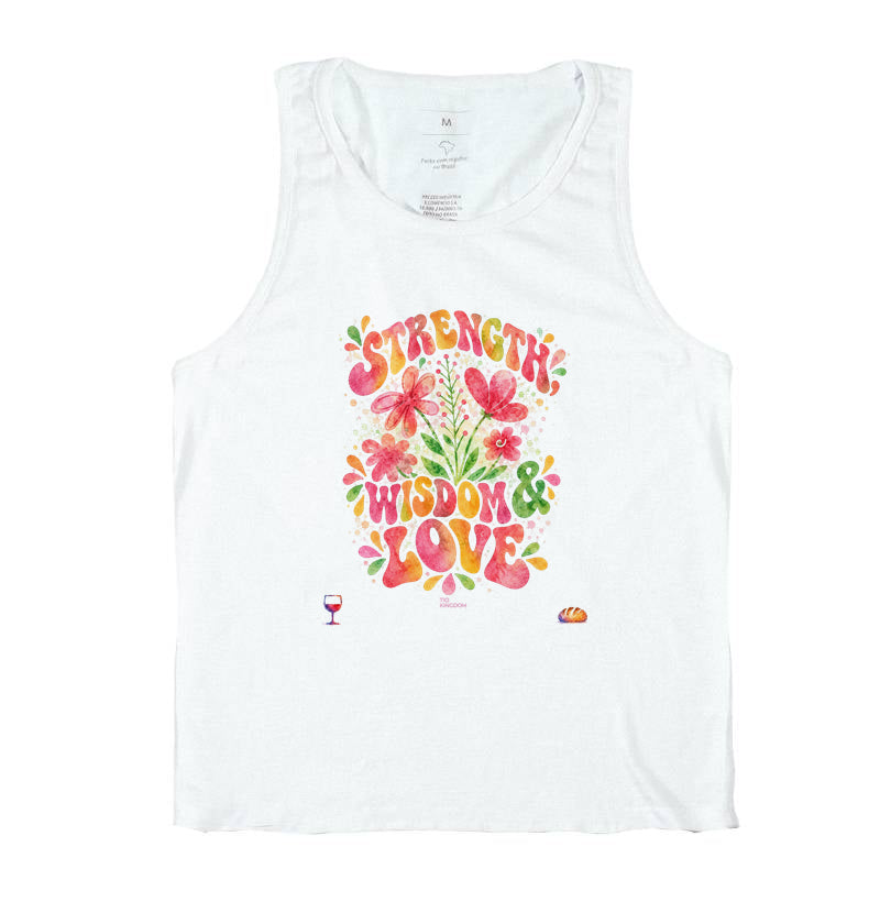 Camiseta Regata Girls Força, Sabedoria & Amor – Coleção Aquarela