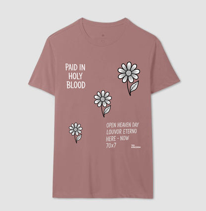 CAMISETA FEMININA GOSPEL CRISTÃ PAID IN HOLY BLOOD