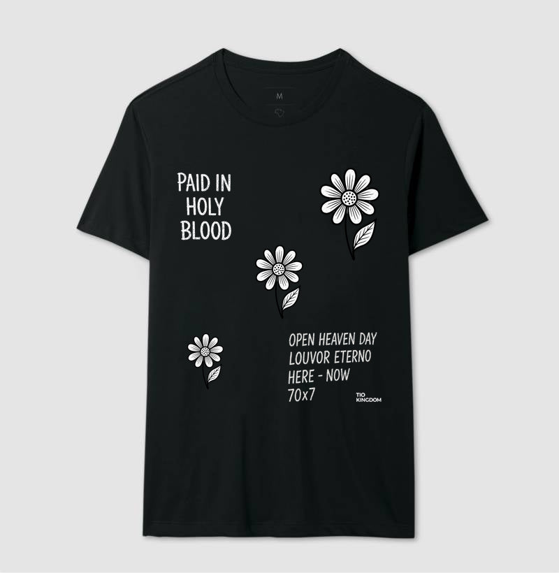 CAMISETA FEMININA GOSPEL CRISTÃ PAID IN HOLY BLOOD