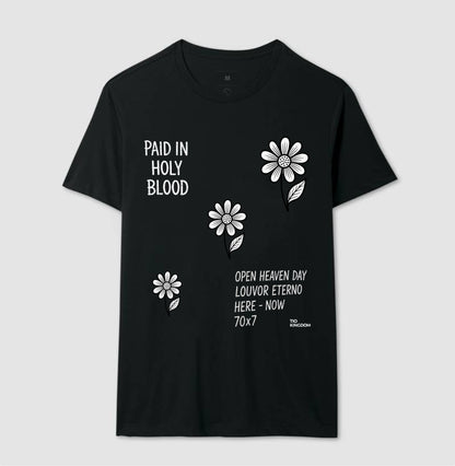 CAMISETA FEMININA GOSPEL CRISTÃ PAID IN HOLY BLOOD