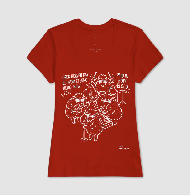 Camiseta Cristã vermelha feminina homem Open heaven louvor eterno Moda Gospel Tio Kingdom
