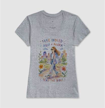 Camiseta Girls Free Indeed Aqui e Agora – Coleção Aquarela Tio Kingdom