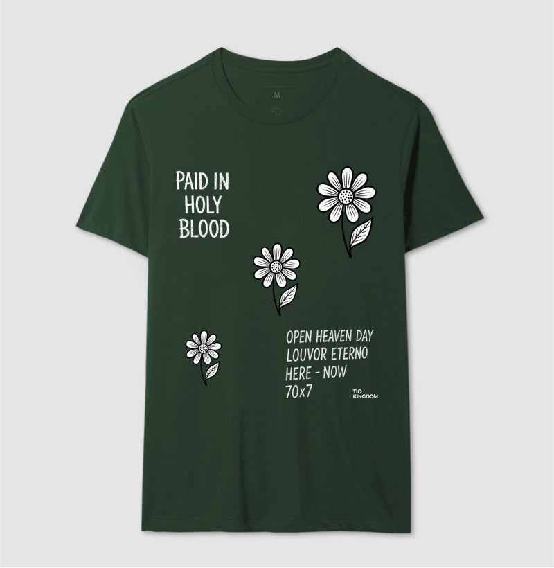 CAMISETA FEMININA GOSPEL CRISTÃ PAID IN HOLY BLOOD
