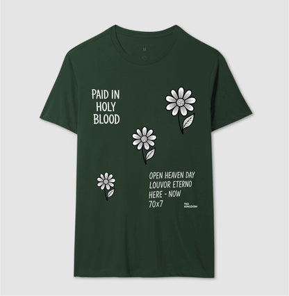 CAMISETA FEMININA GOSPEL CRISTÃ PAID IN HOLY BLOOD
